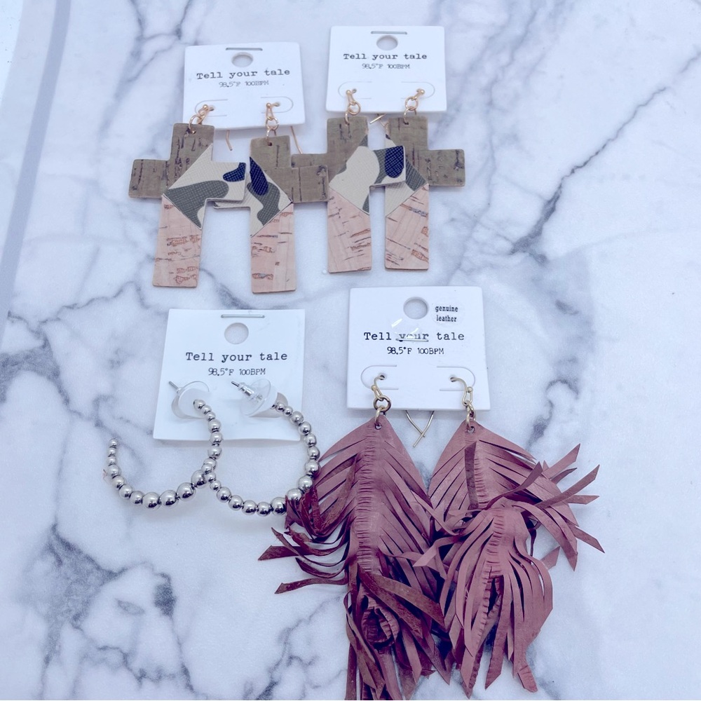 4 Pairs New Tell Your Tale Earrings Dangle and Hoop